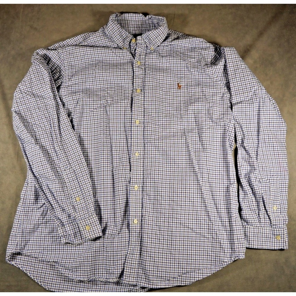 Ralph Lauren Mens XXL Blue & White Check Long Sleeve Button Down Shirt Classic